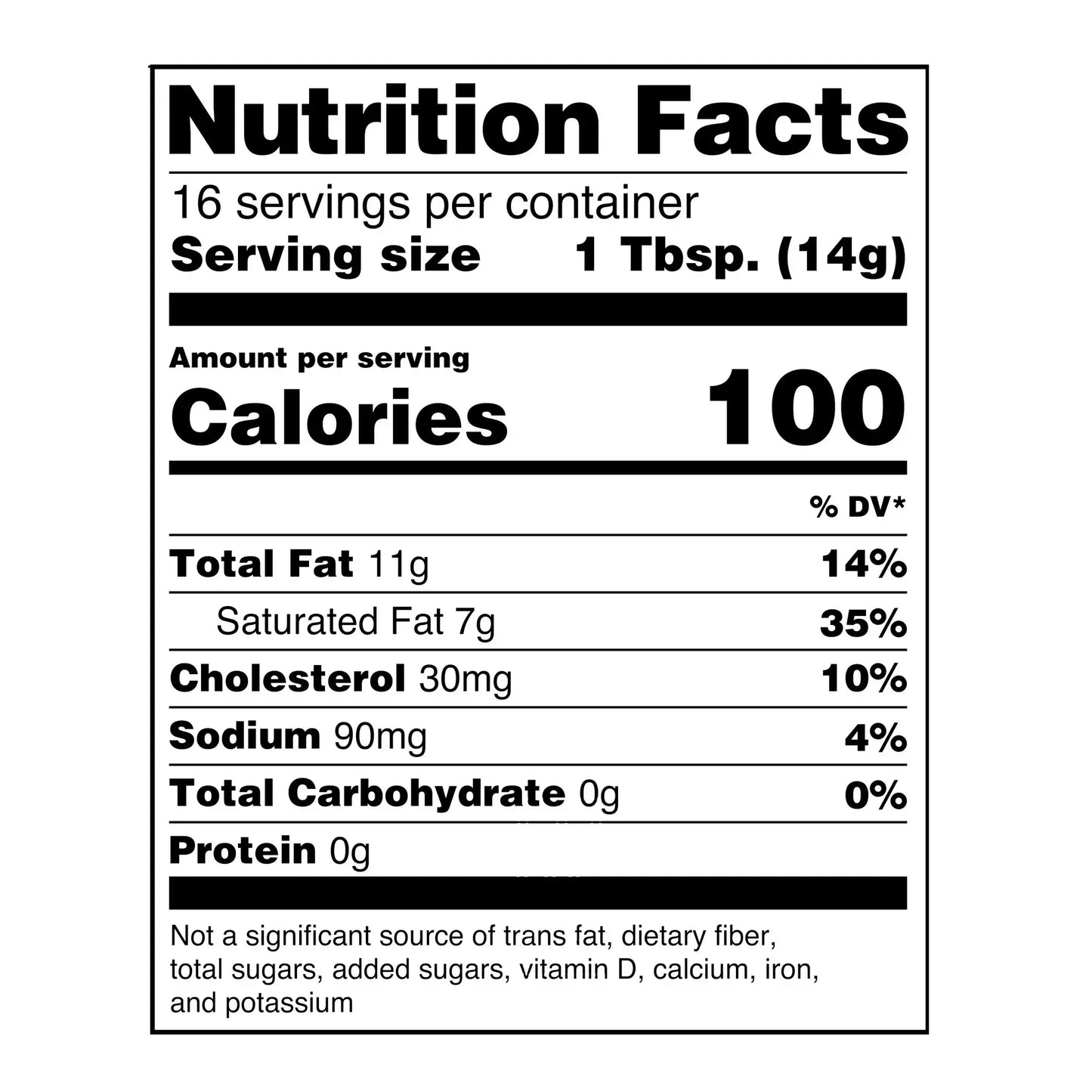 Nutrition facts label for Great Value Salted Butter, showing calories and nutrients per serving.