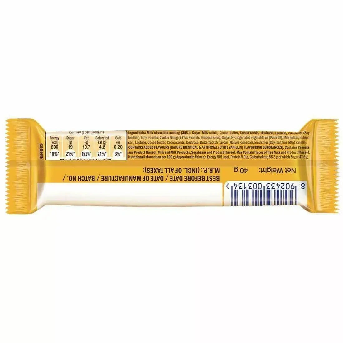 Snickers Butterscotch chocolate bar packaging nutritional information for premium chocolate gifts.