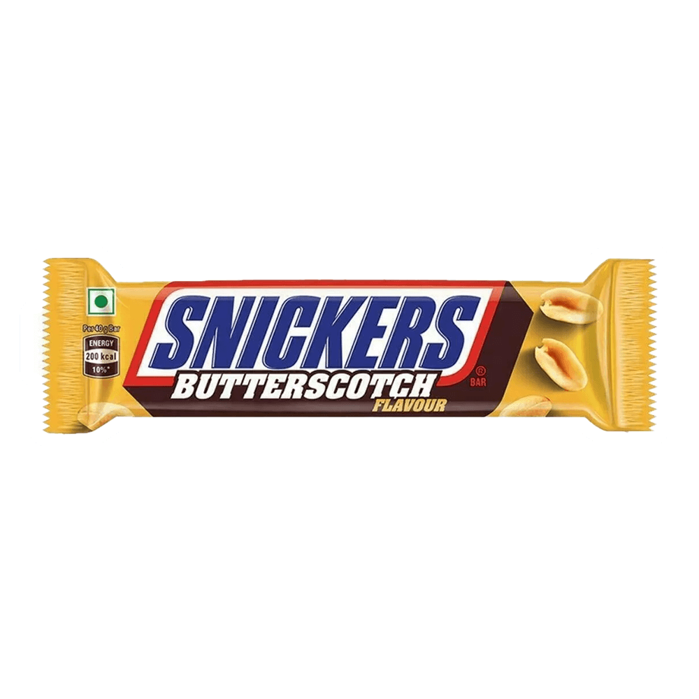 Snickers Butterscotch chocolate bar packaging with peanuts, perfect for gifting or a tasty snack.