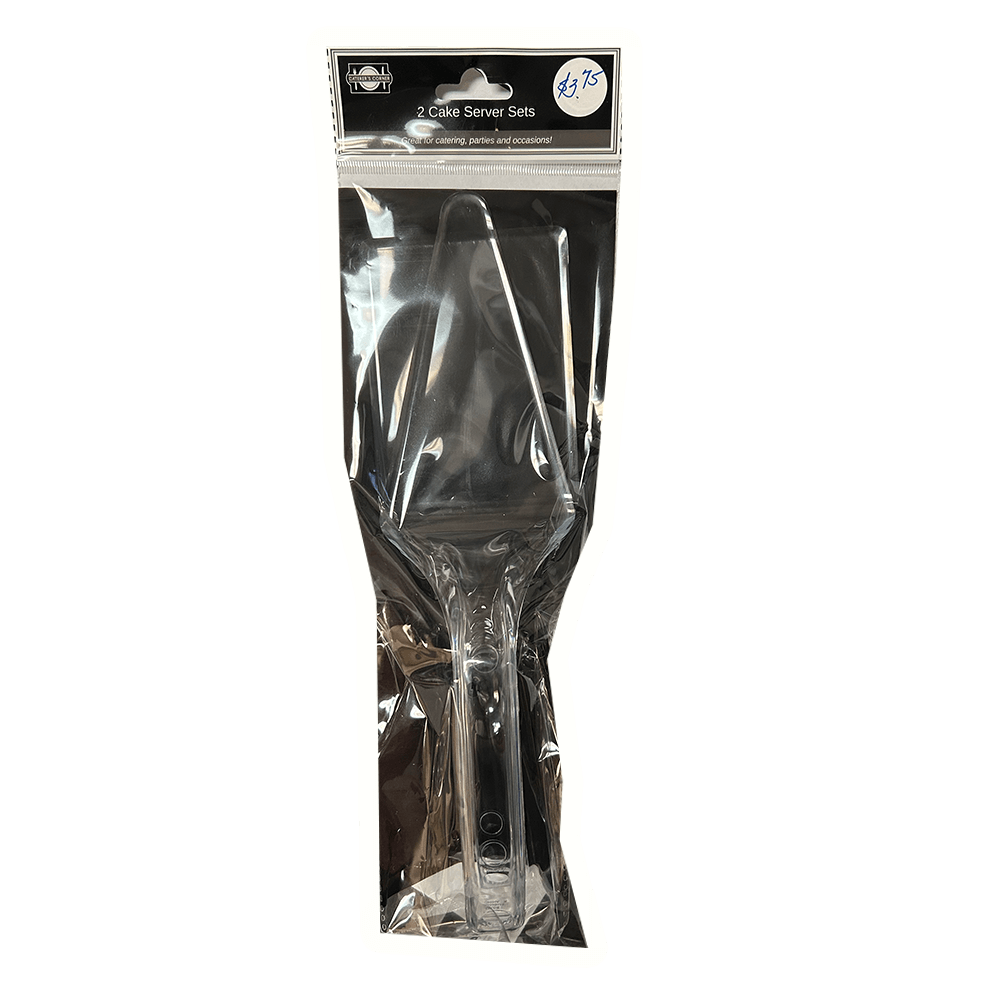 2-Piece Cake Server Set in packaging, featuring a plastic cake knife and server for serving desserts at events.