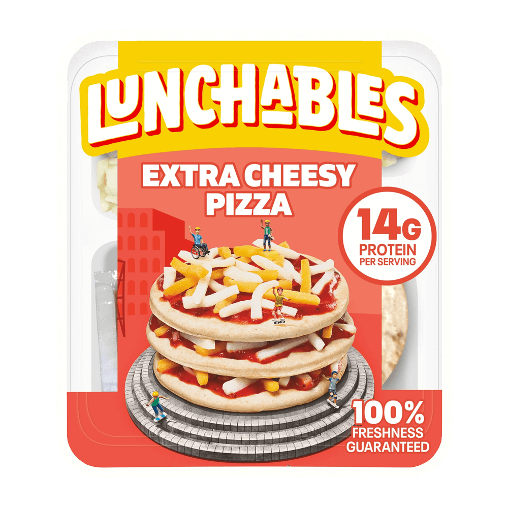 Lunchables Extra Cheesy Pizza snack kit, 4.2 oz with 14g protein. Perfect for kids' lunches or on-the-go snacking.