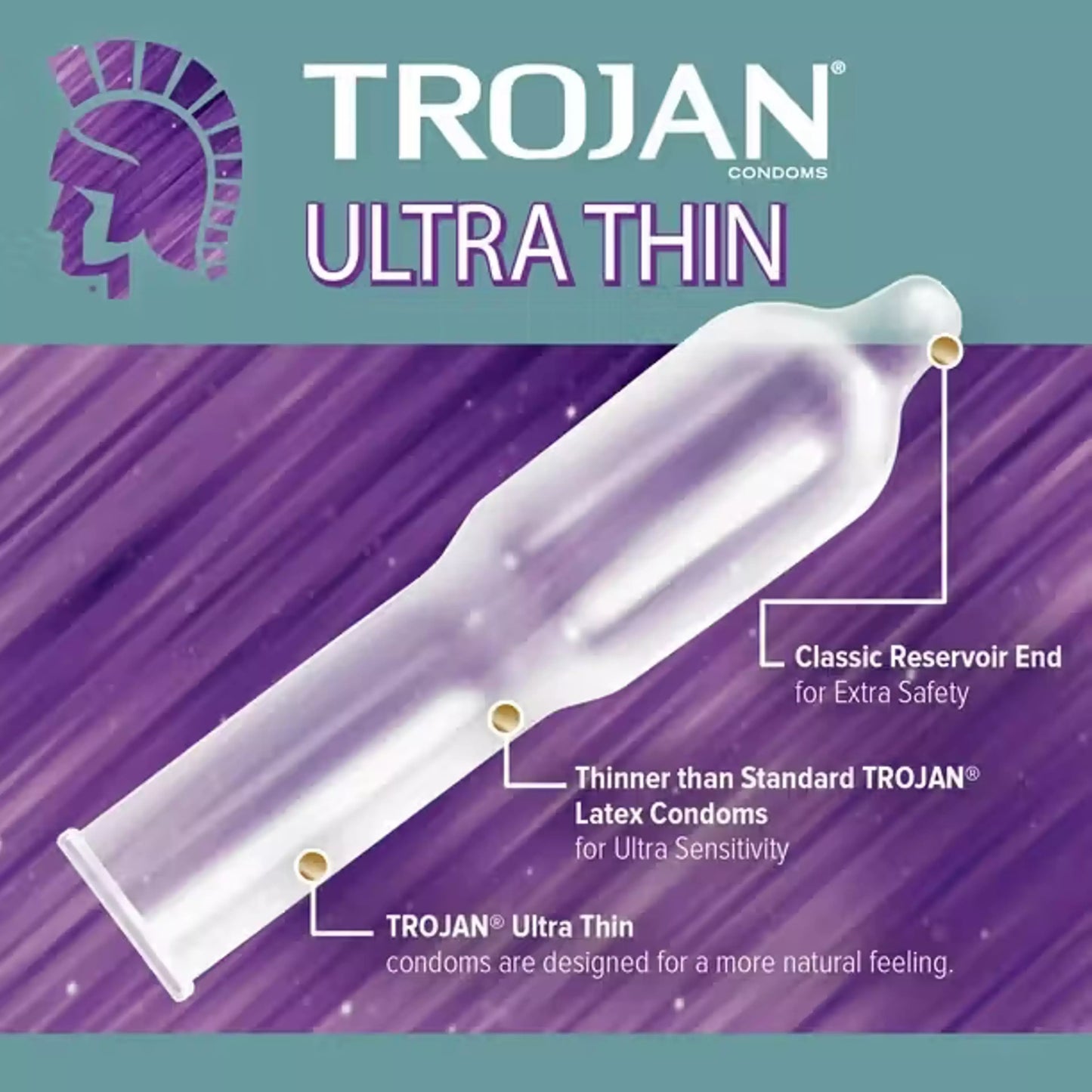 The Trojan Ultra Thin Lubricated Latex Condoms (5 Pack) by Vegas Party Favors offer increased sensitivity with their ultra-thin design and classic reservoir end for safety. A premium lubricant ensures comfort, providing a more intimate and natural sensation.