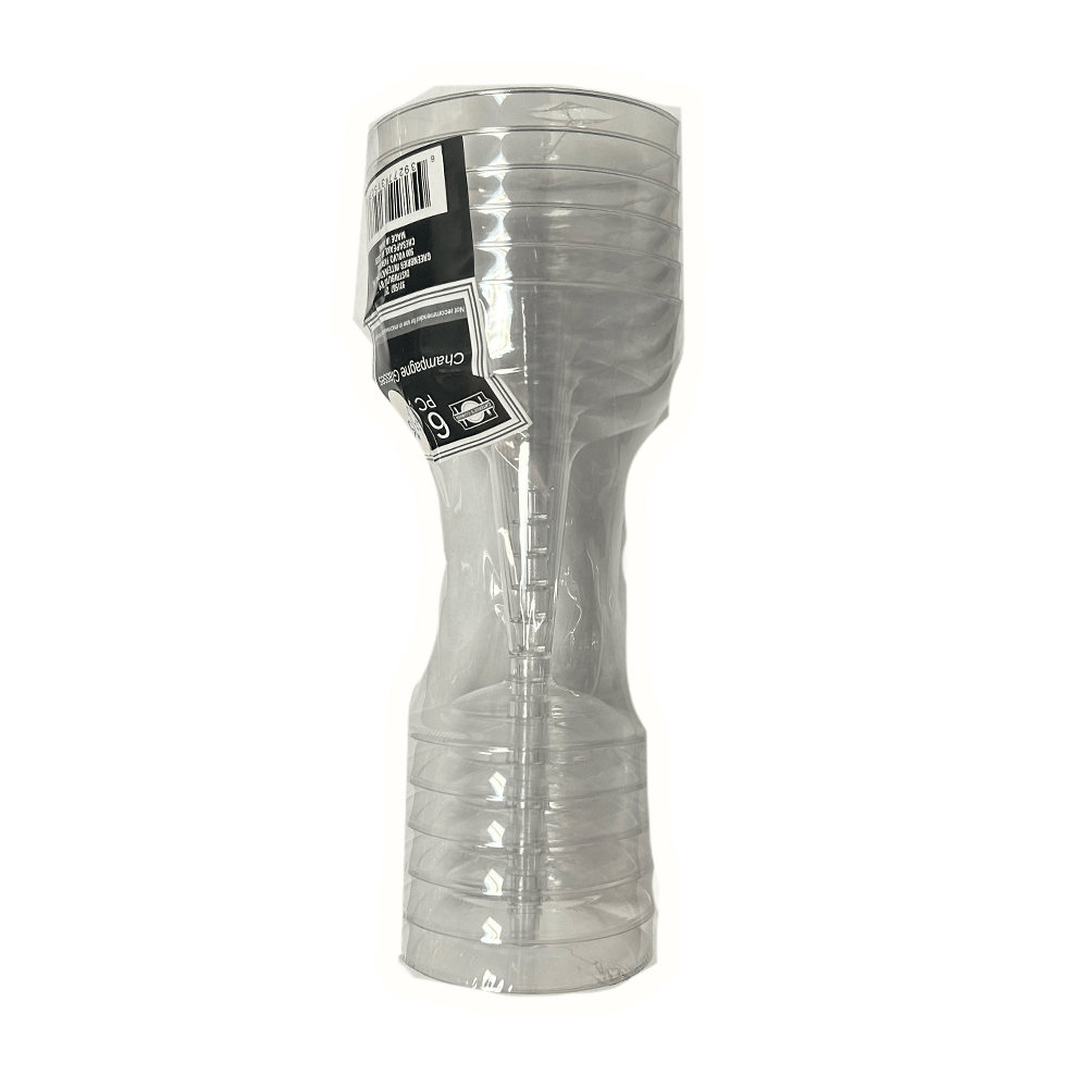 6-piece set of elegant shatterproof plastic wine glasses stacked for indoor and outdoor use.