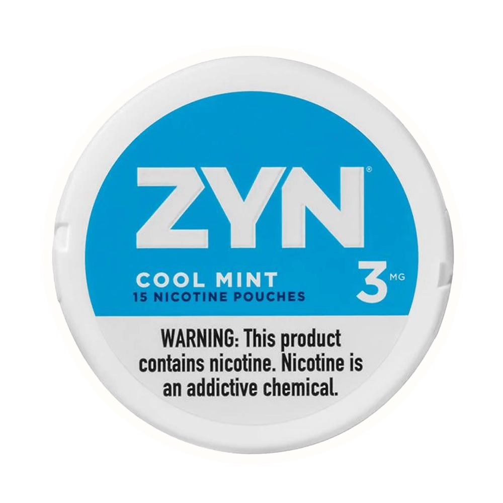 ZYN Cool Mint nicotine pouches, 15 count, featuring a refreshing menthol and peppermint flavor.