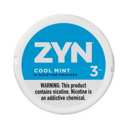 ZYN Cool Mint nicotine pouches, 15 count, featuring a refreshing menthol and peppermint flavor.