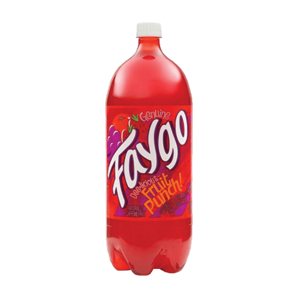 A 24oz bottle of Faygo Soda by Vegas Party Favors, in multiple flavors, features a vibrant red label with brand and flavor text in white and yellow. Complete with a white cap, this red soda is great for lively gatherings.