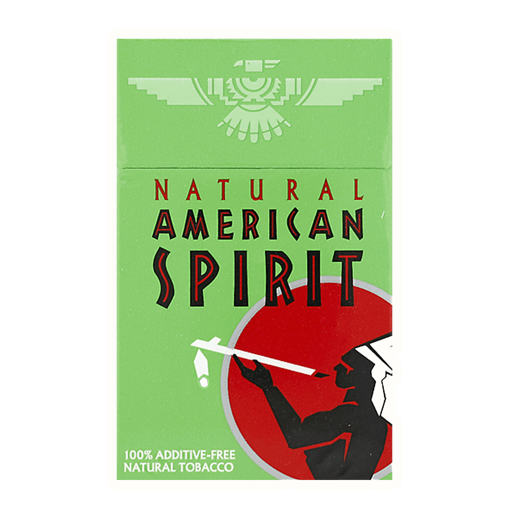 American Spirit Green Menthol cigarette pack featuring 100% additive-free natural tobacco design.