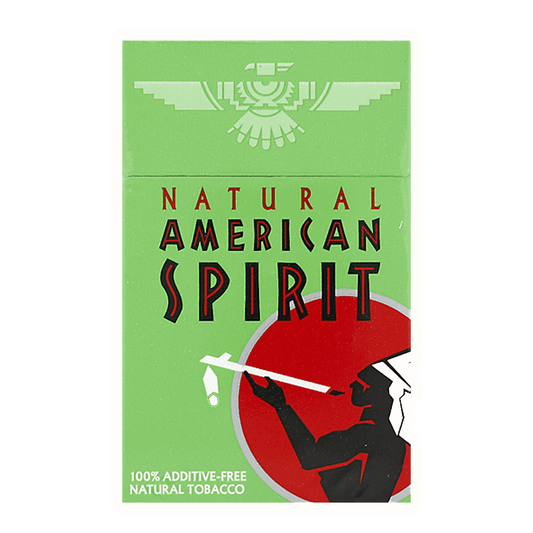 American Spirit Green Menthol cigarette pack featuring 100% additive-free natural tobacco design.