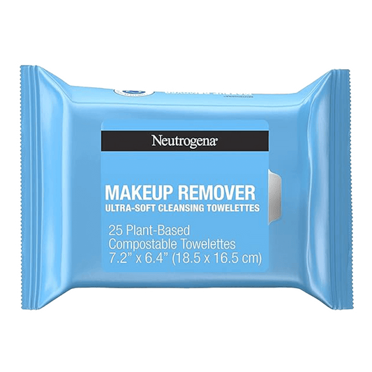 A package of Vegas Party Favors Neutrogena Makeup Remover Cleansing Towelettes Refill Pack contains 25 compostable wipes, ideal for removing waterproof mascara. The dimensions are 7.2 x 6.4 (18.5 x 16.5 cm).