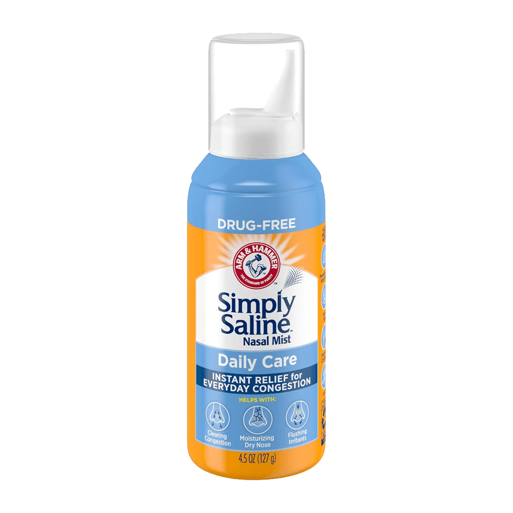 The ARM & HAMMER Simply Saline Nasal Care Daily Mist 4.5oz by Vegas Party Favors offers instant congestion relief. Its design emphasizes a drug-free formula and a convenient nozzle for easy application in one 4.5oz bottle.