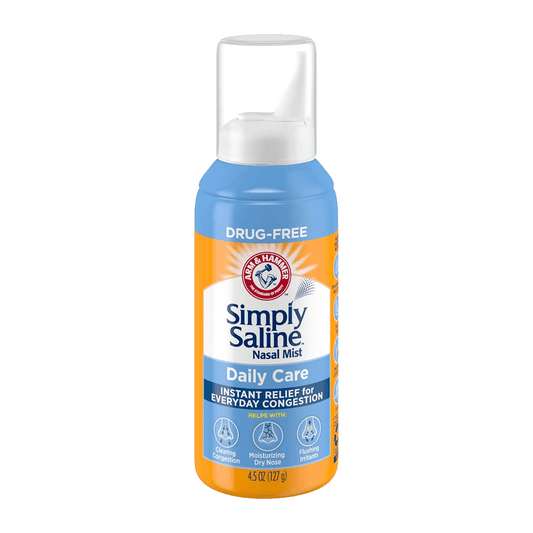 The ARM & HAMMER Simply Saline Nasal Care Daily Mist 4.5oz by Vegas Party Favors offers instant congestion relief. Its design emphasizes a drug-free formula and a convenient nozzle for easy application in one 4.5oz bottle.