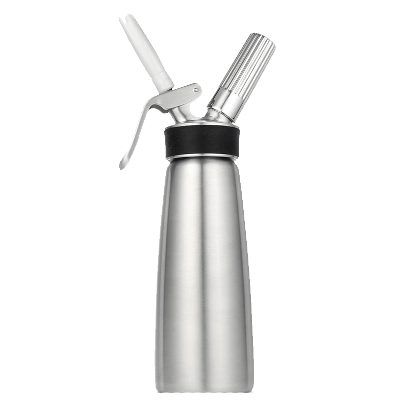 Introducing the iSi North America Cream Profi Whip by Vegas Party Favors, a stainless steel whipper for perfect cold applications like whipped cream. Its sleek, modern matte silver design adds a touch of elegance to any kitchen.